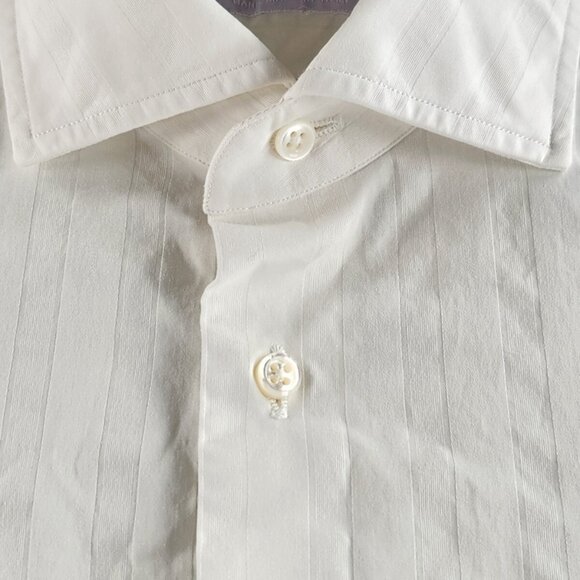 Lorenzini White Button Up Shirt Long Sleeve Hand Made Italy Cotton Bespoke 15.5 - Picture 8 of 16
